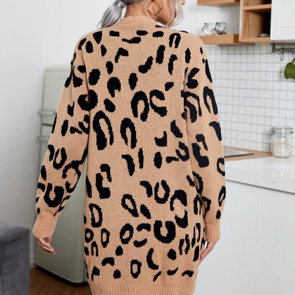Camel Casual Women's Leopard Print Drop Shoulder Cardigan - Picture 2 of 5